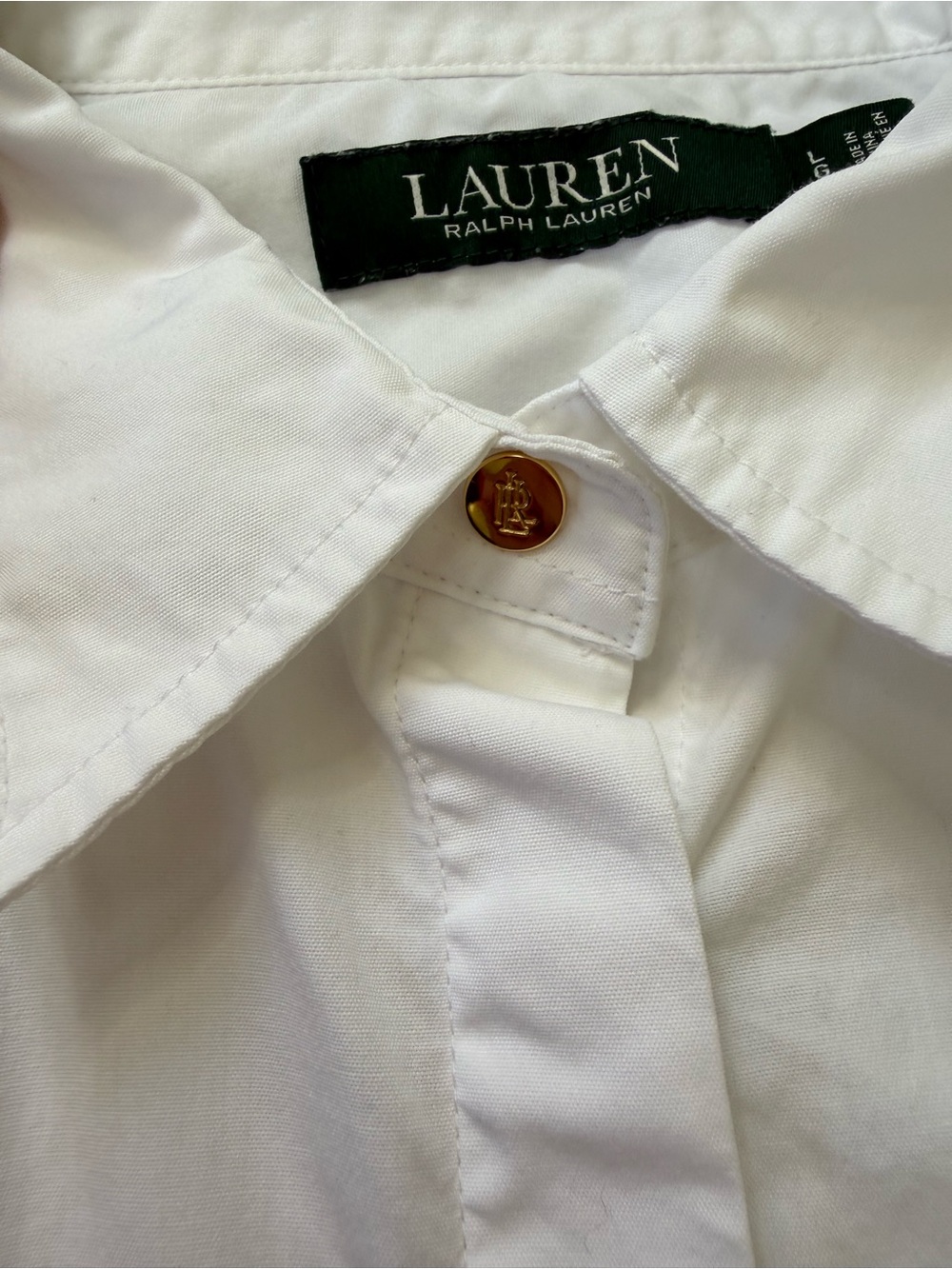 Lauren Ralph Lauren White Tie Front Blouse Large Cotton Poplin Button Up - Picture 7 of 13
